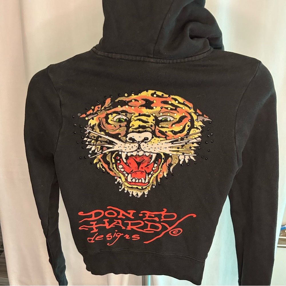 Don Ed Hardy Vintage Zip Up Hoodie Jacket Grunge Christian Audigier Size XS Slim